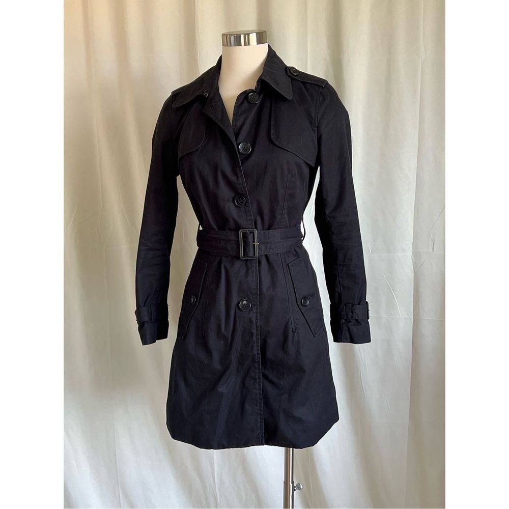 Banana Republic Women's Black Button-Down Long Sleeve Belted Dress Coat Size PS